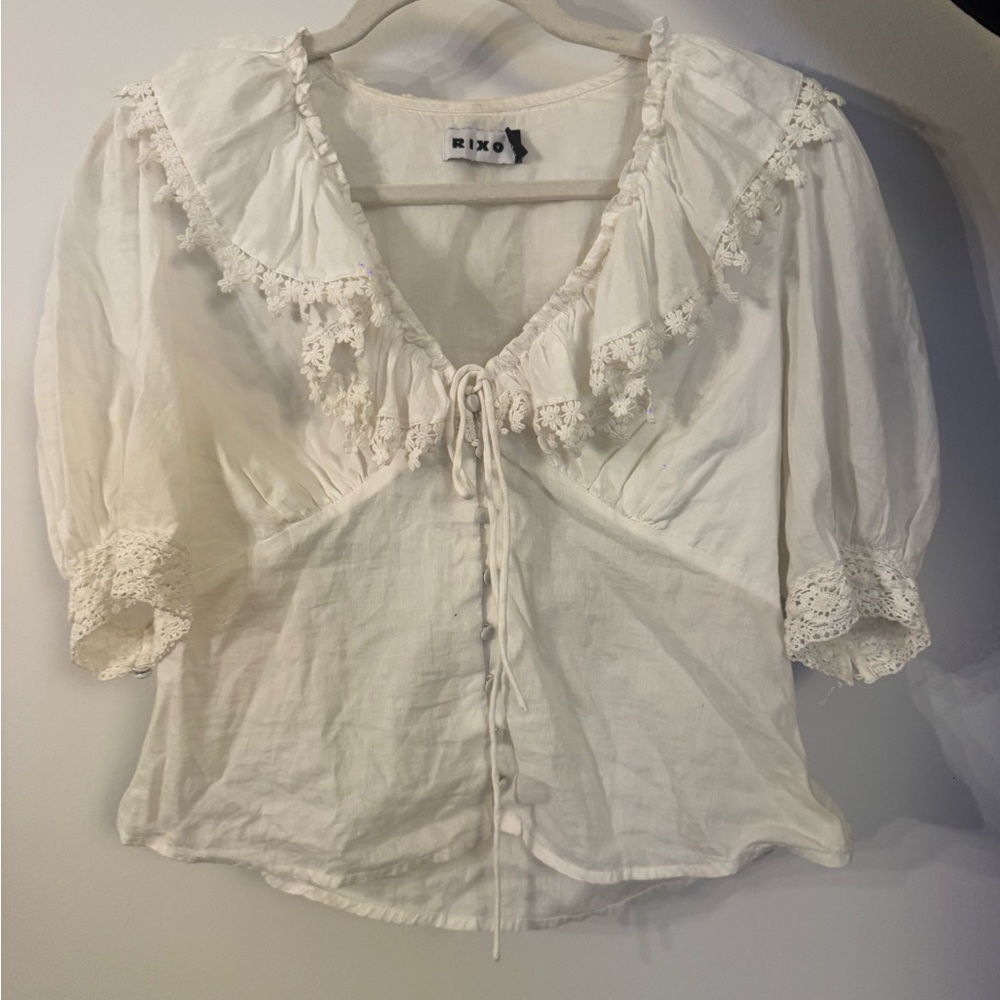 RIXO Cream Lace Detail Blouse